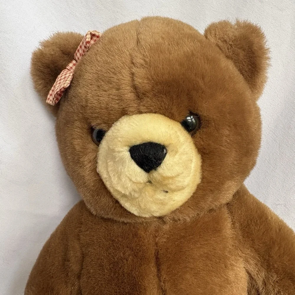 Vintage House of Lloyd Teddy Bear Plush Korea Brown Stuffed Animal Red Bow